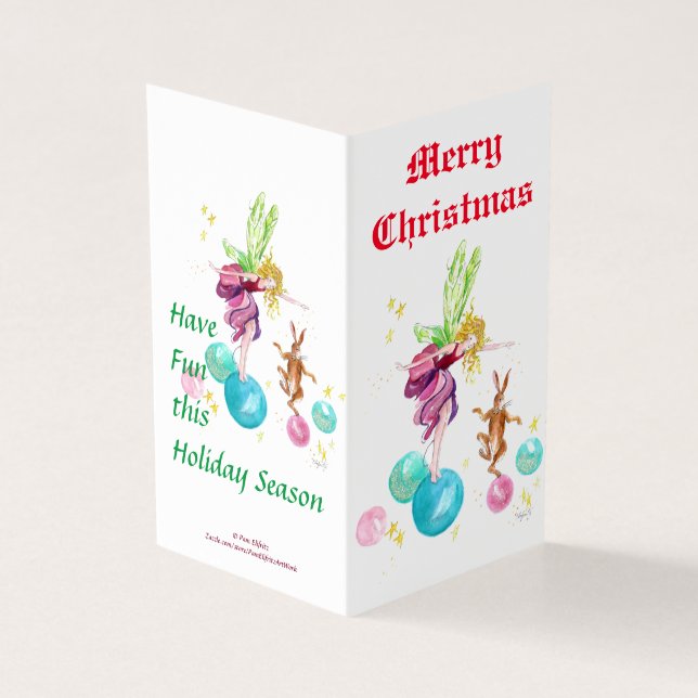 Cute Playof Fairy Färgad Bollar Lycklig Bunny Kort (Utsida)