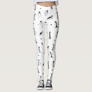 Cute Playof Penguins and Fish Monochrome Mönster Leggings