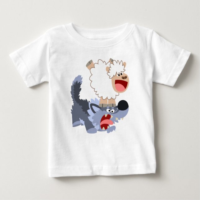 Cute Playof Tecknad Sheep and Varg Baby T-Shirt (Framsida)