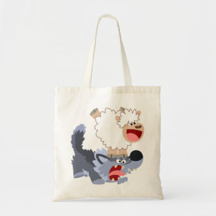Cute Playof Tecknad Sheep and Varg Bag Tygkasse