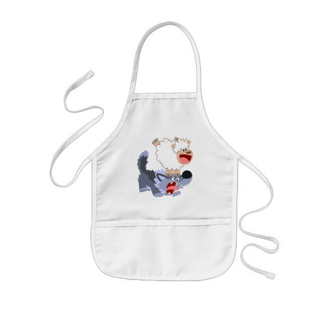 Cute Playof Tecknad Sheep and Varg Kids Apron Barnförkläde (Framsidan)