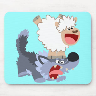 Cute Playof Tecknad Sheep and Varg Mousepad Musmatta