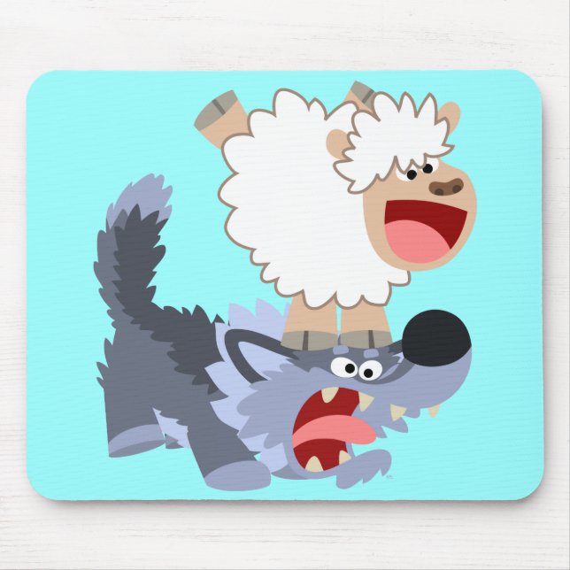 Cute Playof Tecknad Sheep and Varg Mousepad Musmatta (Framsidan)
