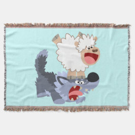 Cute Playof Tecknad Sheep and Varg Throw Blanket Filt