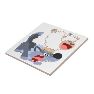 Cute Playof Tecknad Sheep and Varg Tile Kakelplatta