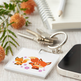 Cute PlayTecknad Foxes Acrylic Keychain