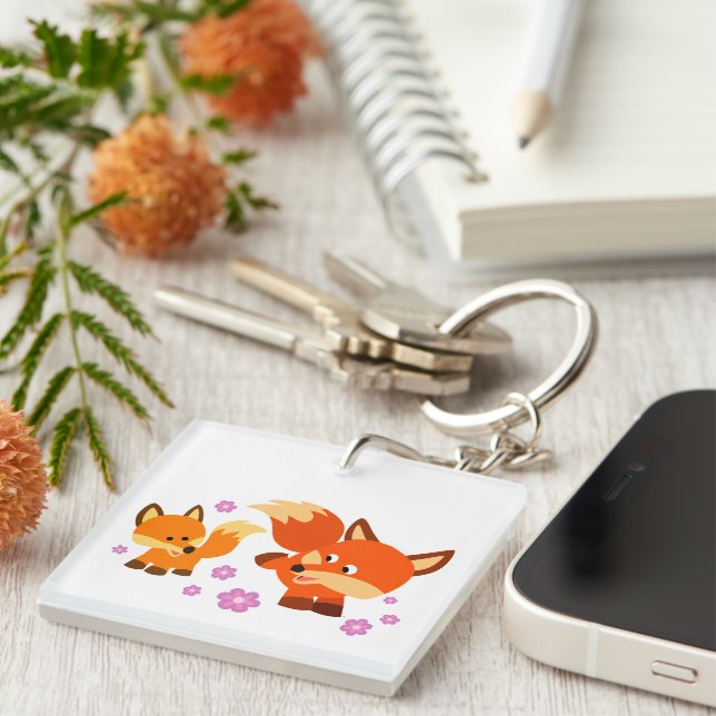 Cute PlayTecknad Foxes Acrylic Keychain (Högra Framsidan)