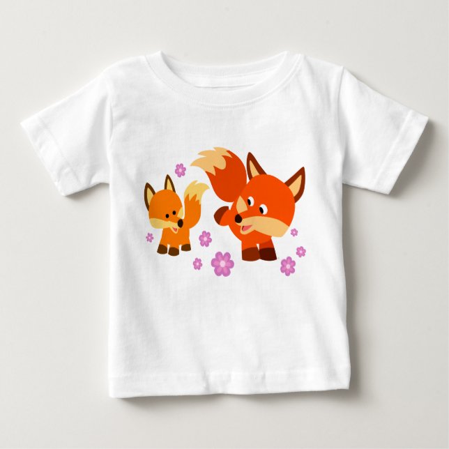 Cute PlayTecknad Foxes Baby T-Shirt (Framsida)