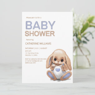 Cute plush-kanin, inbjudan till babydusch