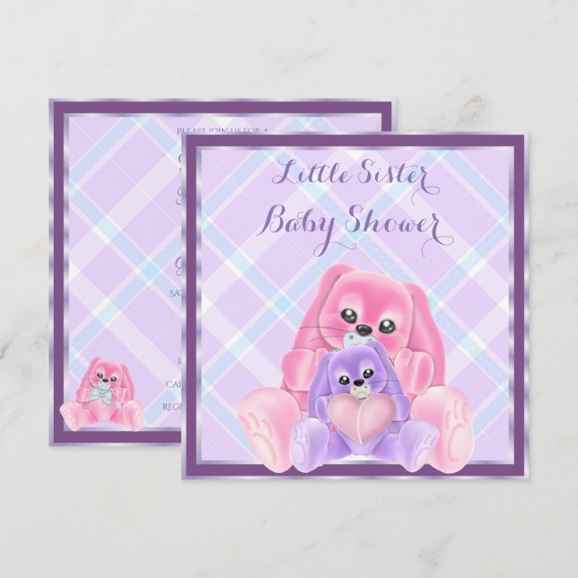 Cute Plushires Little Sister Baby Shower Inbjudningar (Fram/baksida)