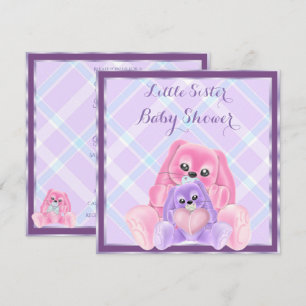 Cute Plushires Little Sister Baby Shower Inbjudningar
