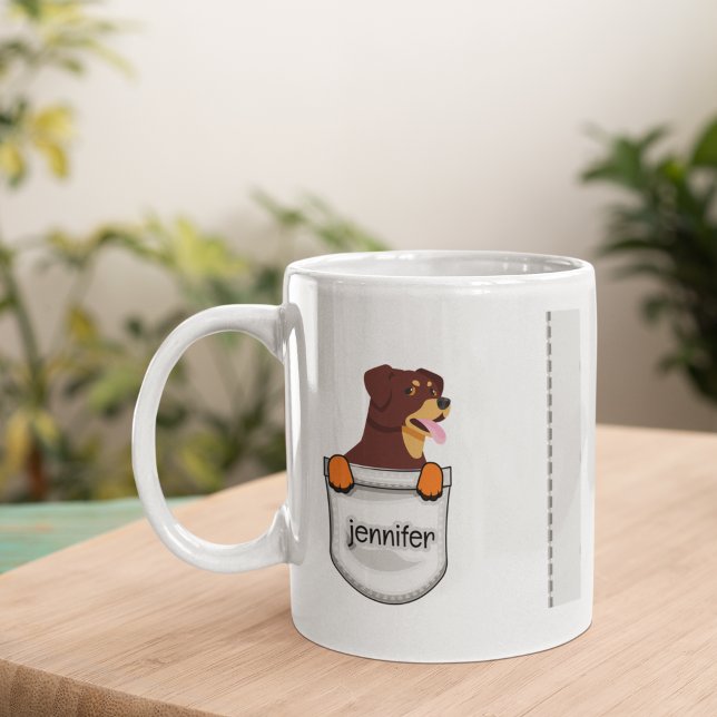 Cute Pocket Puppy Rottweilers Add Ur Namn Kaffemugg (Skapare uppladdad)