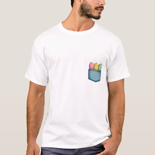 Cute Pocket Rabbit Påsk Helgdag Påskägg Happ T Shirt (Framsida)