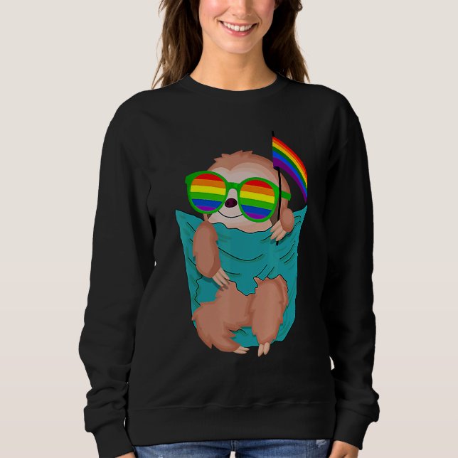 Cute Pocket Sloth Lgbt Animal Rainbow Flagga Gay P T Shirt (Framsida)