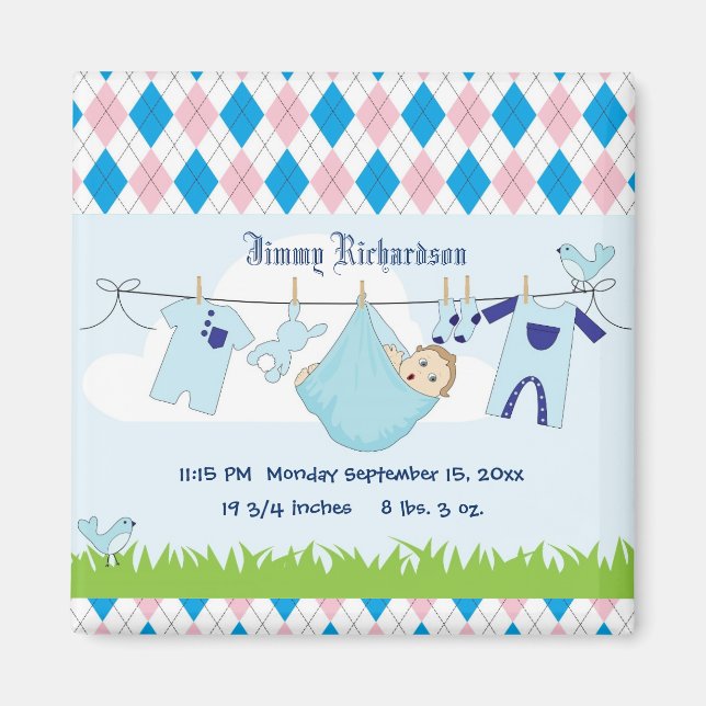 Cute Pojke Clothes Line Magnet (Framsidan)