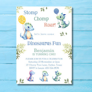 Cute Pojke Dinosaur 1:a födelsedagen Party Inbjudningar