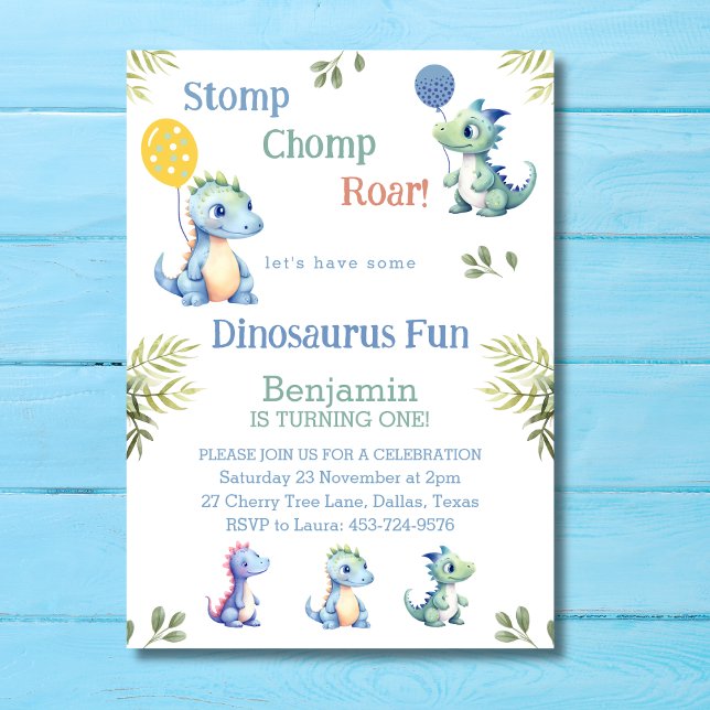 Cute Pojke Dinosaur 1:a födelsedagen Party Inbjudningar (Skapare uppladdad)