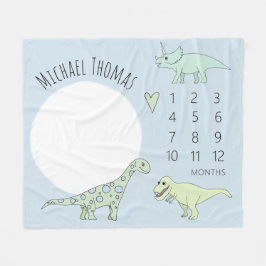 Cute Pojke Dinosaur-Tecknad med Namn milstolpe Fleecefilt