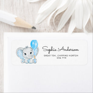 Cute Pojke Elephant med Ballon Adress Returadress Etikett