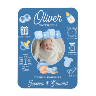 Cute Pojke födelsetal - blått nytt modernt Magnet