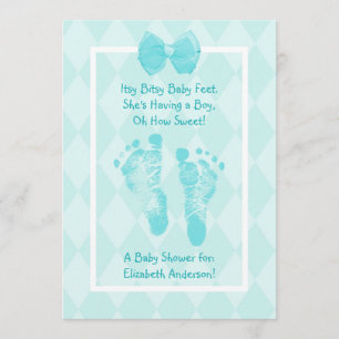 Cute Pojke Footprint Baby Shower Blue-band Inbjudningar