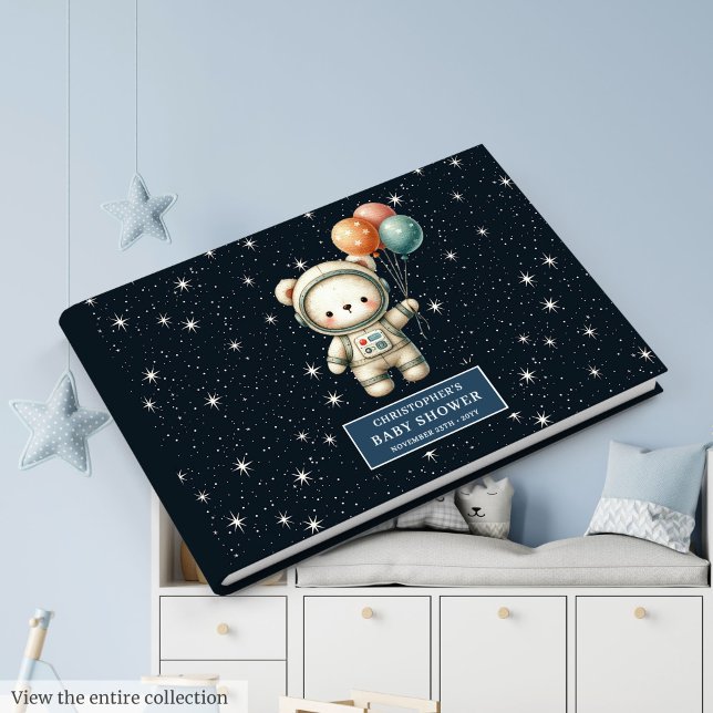 Cute Pojke Guest Bok Nalle Astronaut (Cute Baby Boy Guest Book Teddy Bear Astronaut)