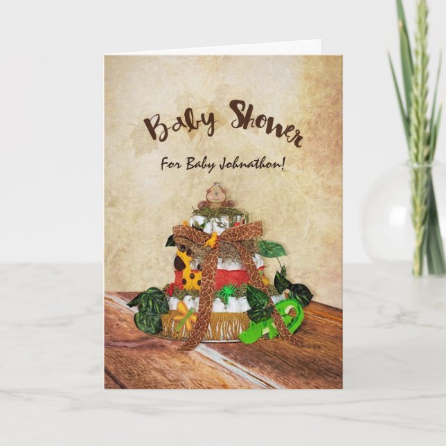 Cute Pojke Jungle Diaper Cake Baby Shower Inbjudan (Framsida)