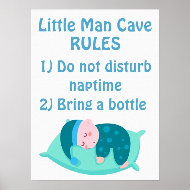 Cute Pojke Little Man Cave Regler Nursery Art Poster (Framsidan)
