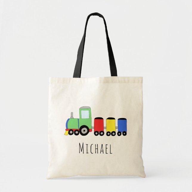 Cute Pojke Locomotive Tåg och Namn Tygkasse (Framsidan)