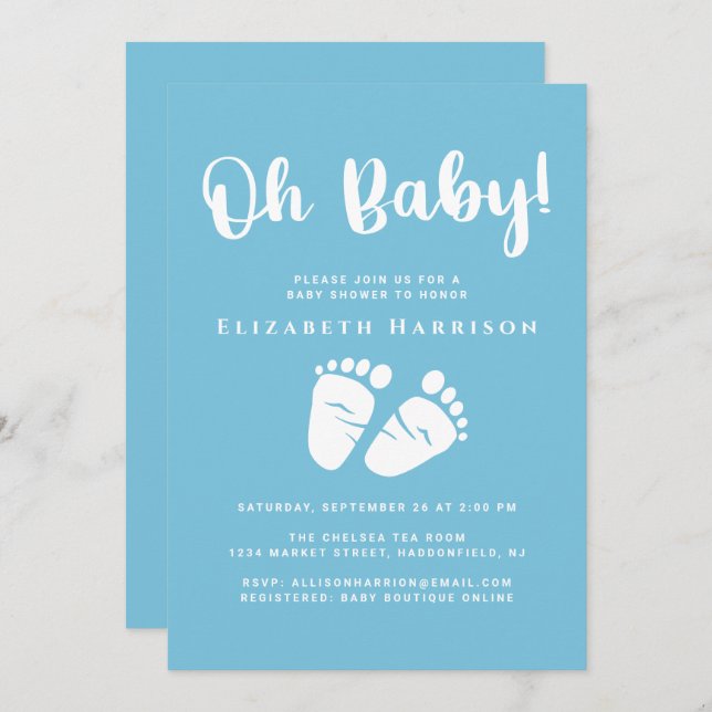 Cute Pojke Shower Blue Inbjudningar (Fram/baksida)