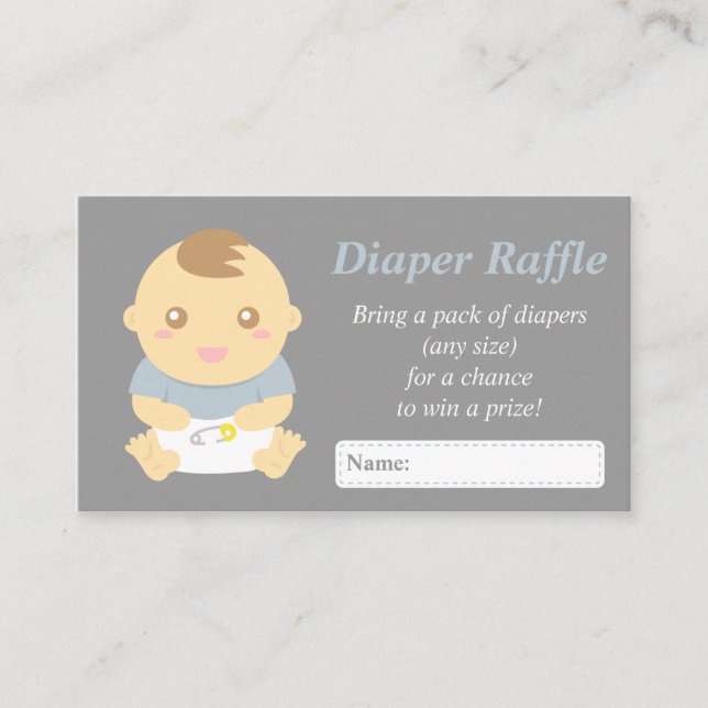 Cute Pojke Shower Grått Diaper Raffle Biljett Tilläggskort (Framsida)