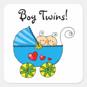 Cute pojke twillingar fyrkantigt klistermärke