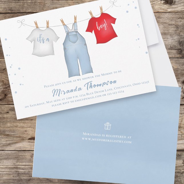 Cute Pojke Whimsique Denim Blue-Barnkläder Inbjudningar (Skapare uppladdad)