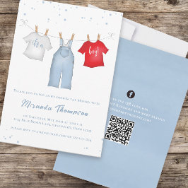 Cute Pojke Whimsique Denim Blue QR-kod Inbjudningar