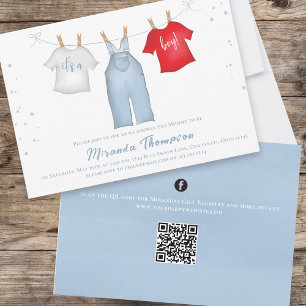 Cute Pojke Whimsique Denim Blue QR-kod Inbjudningar