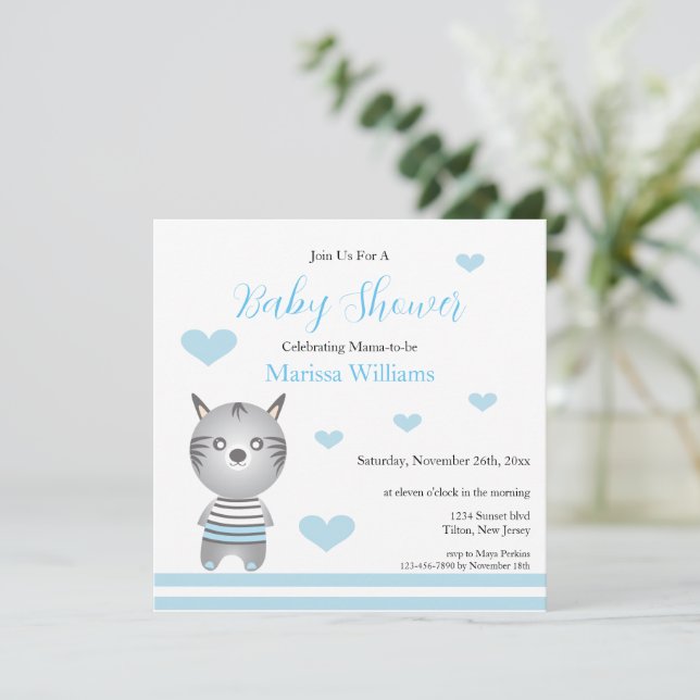 Cute Pojke Zebra Blue Hearts Inbjudningar (Stående Fram)