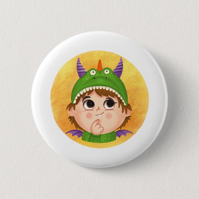 Cute-pojken i Dragon-kostym Knapp (Framsida)