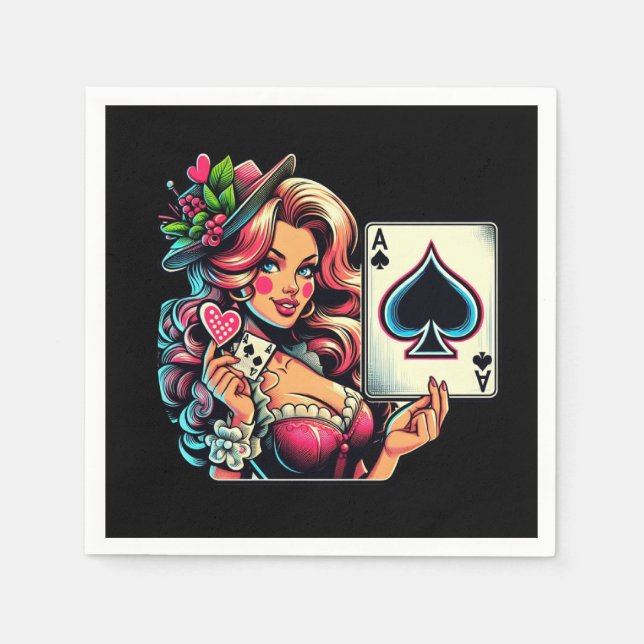 Cute poker party vintage dam pappersservett (Framsidan)