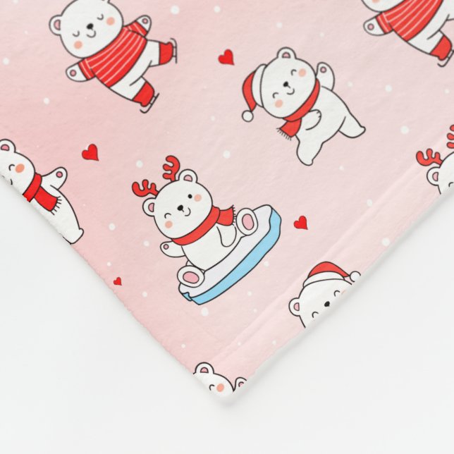 Cute Polar Bär jul Sömlös Mönster Fleecefilt (Hörn)