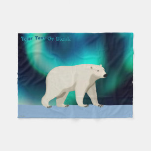 Cute Polar Bear and Northern Lights Fleecefilt