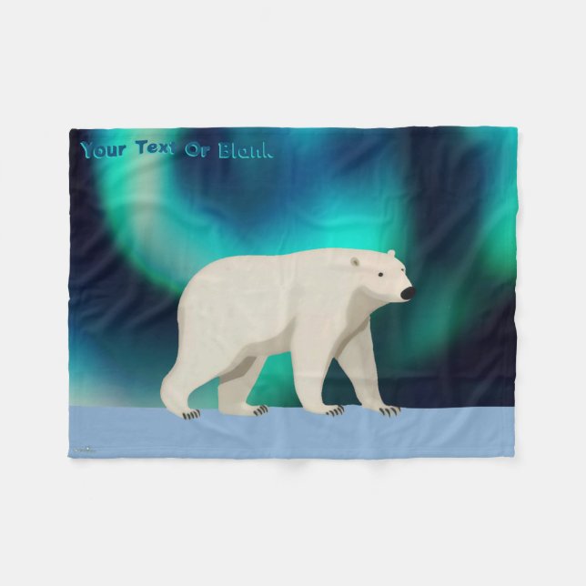 Cute Polar Bear and Northern Lights Fleecefilt (Framsidan (Horisontell))