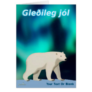 Cute Polar Bear and Northern Lights Hälsningskort