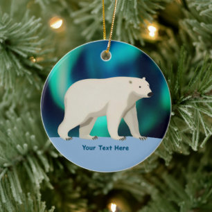 Cute Polar Bear and Northern Lights Julgransprydnad Keramik