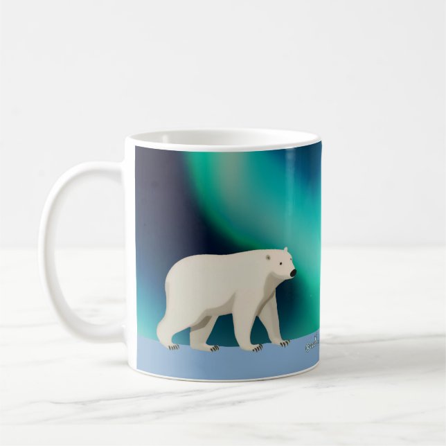 Cute Polar Bear and Northern Lights Kaffemugg (Vänster)