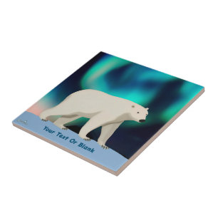 Cute Polar Bear and Northern Lights Kakelplatta