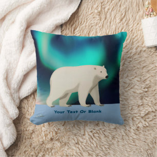 Cute Polar Bear and Northern Lights Kudde