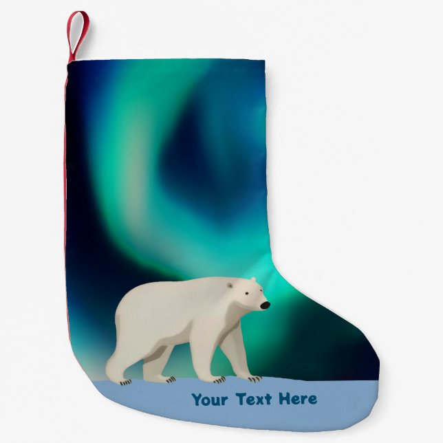 Cute Polar Bear and Northern Lights Liten Julstrumpa (Framsidan)