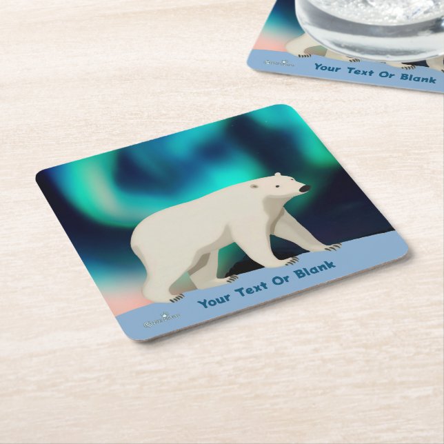Cute Polar Bear and Northern Lights Underlägg Papper Kvadrat (Vinklad)