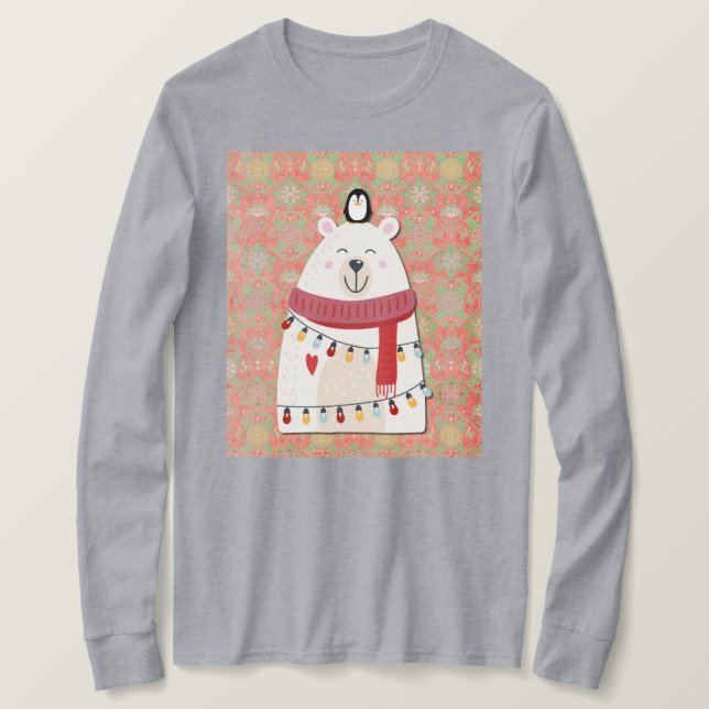 Cute Polar Bear and Penguin Christmas Holiday T Shirt (Design framsida)