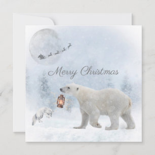 Cute Polar Bear Arktis Fox Santa Winter jul Julkort